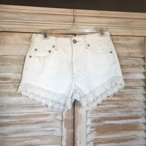 Free People white lace jean shorts